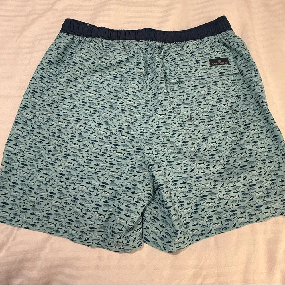 Rainforest Mens Blue Tuna Fish Print Swim Trunks Board Shorts Mesh Lined Small